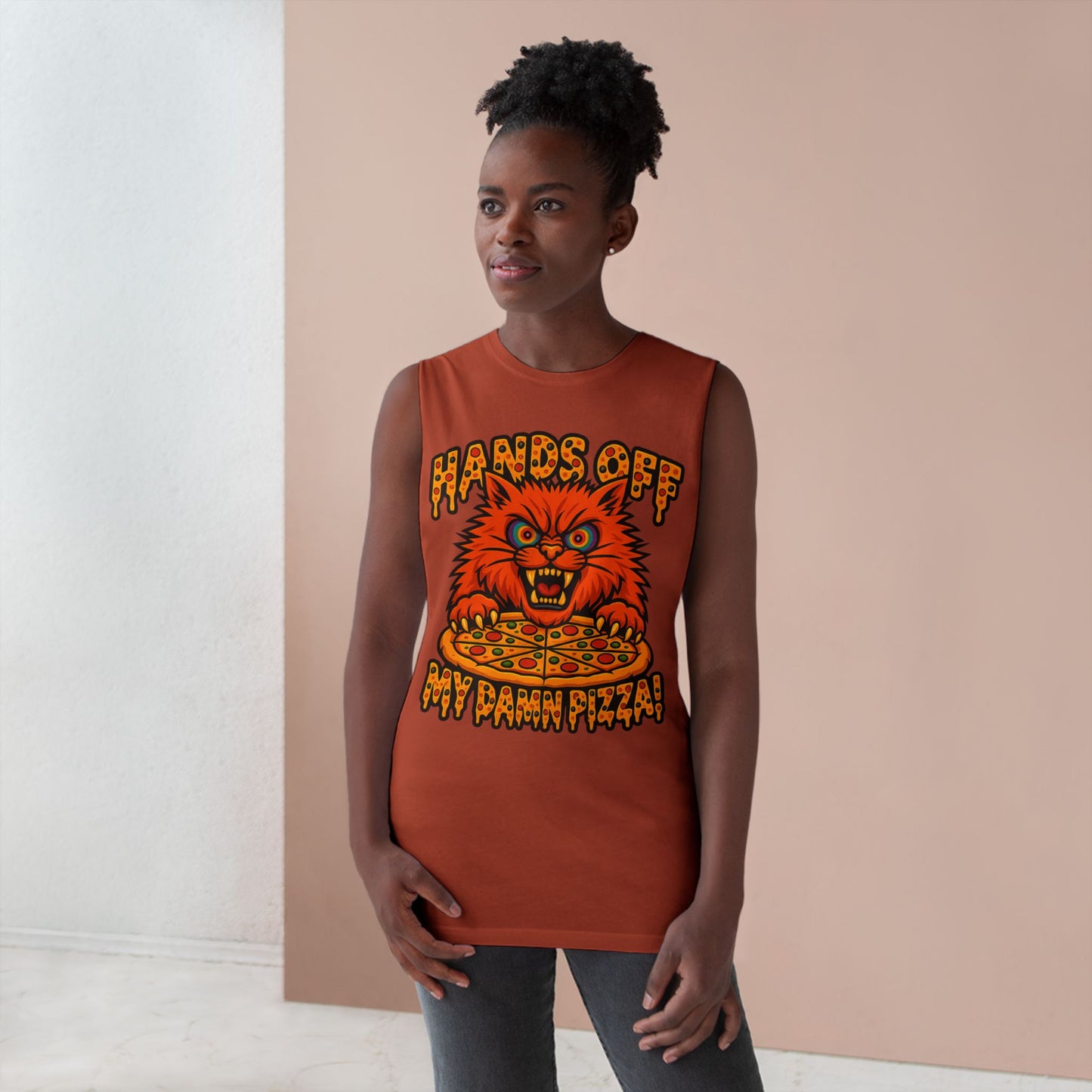Funny Unisex Tank Top - 'Hands Off My Damn Pizza!'