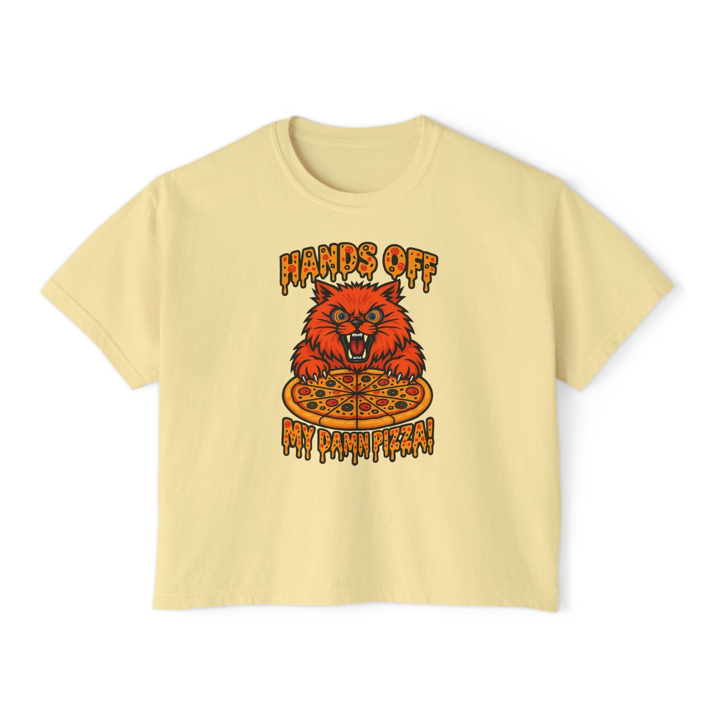 Women's Boxy Tee - 'Hands Off My Damn Pizza' Graphic Tee