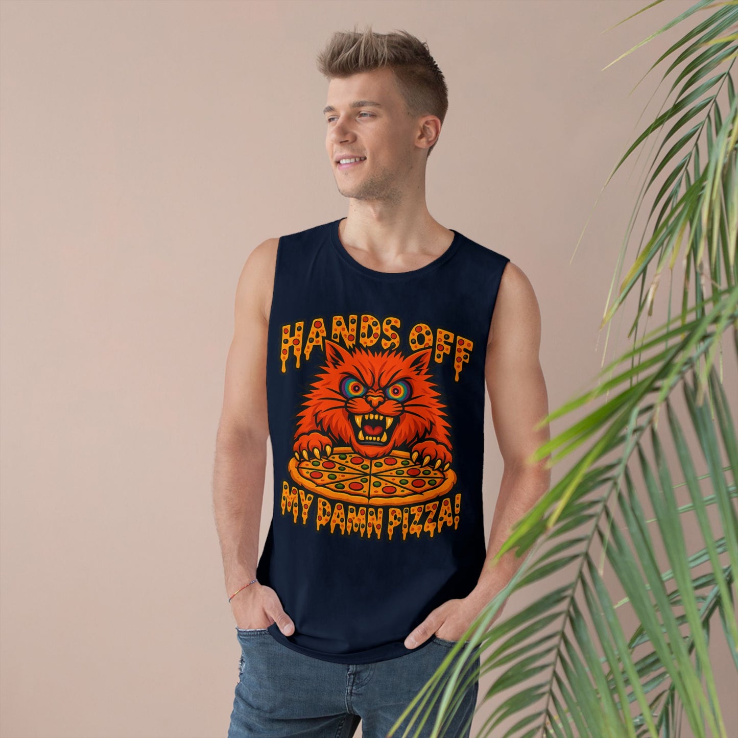 Funny Unisex Tank Top - 'Hands Off My Damn Pizza!'