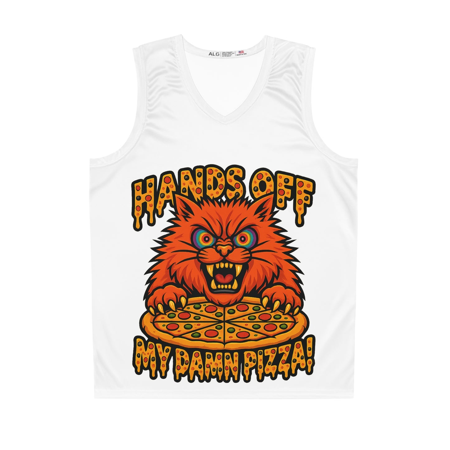 Funny Pizza Cat Basketball Jersey - "Hands Off My Damn Pizza!"