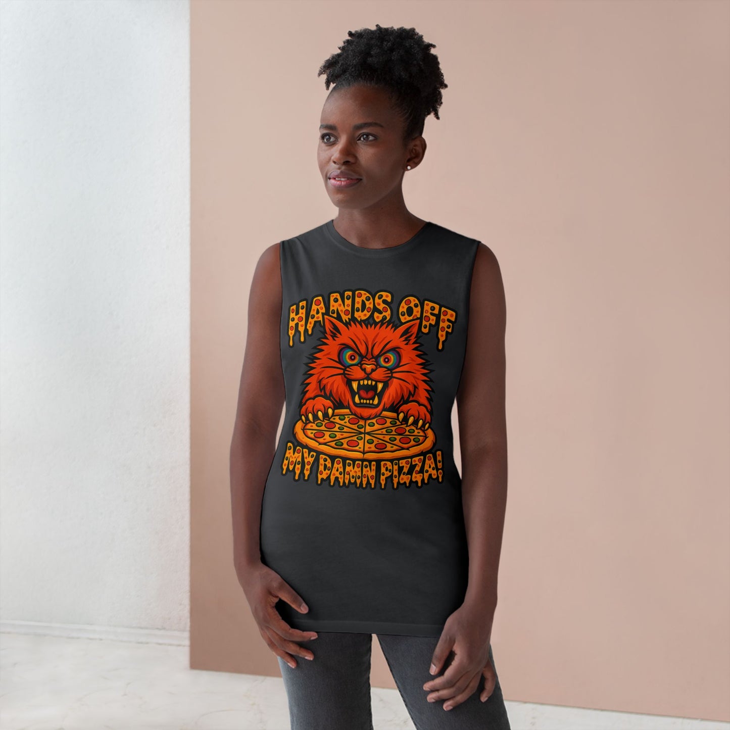 Funny Unisex Tank Top - 'Hands Off My Damn Pizza!'