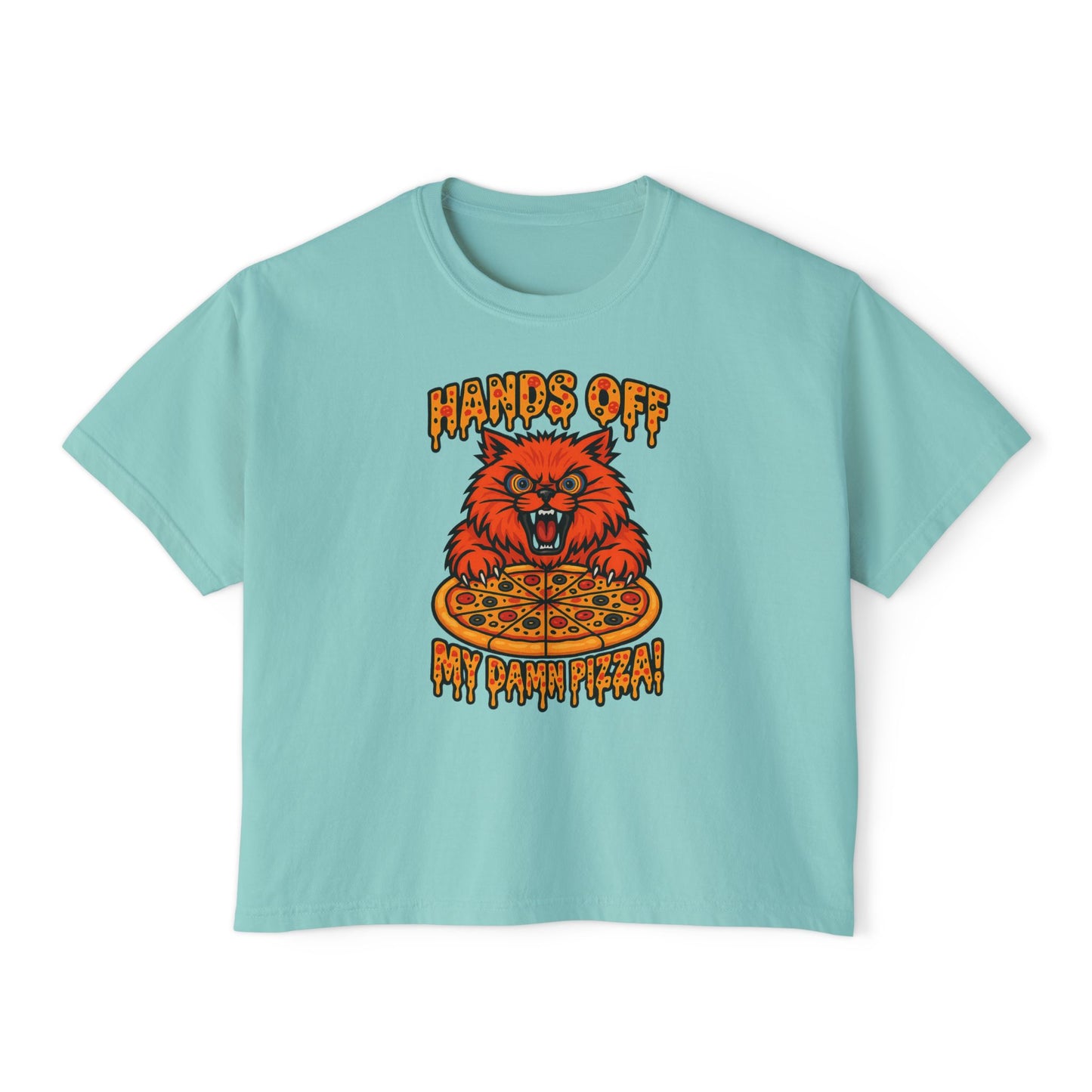 Women's Boxy Tee - 'Hands Off My Damn Pizza' Graphic Tee