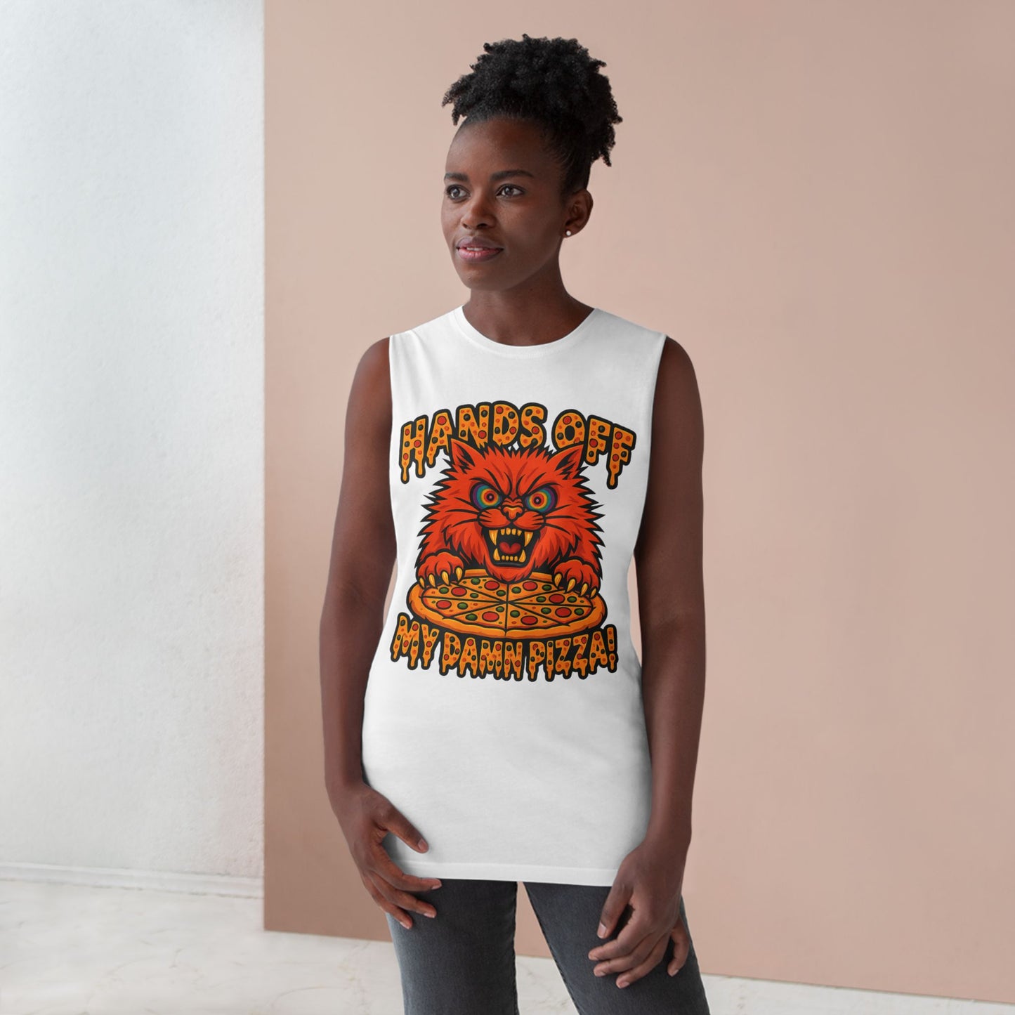 Funny Unisex Tank Top - 'Hands Off My Damn Pizza!'