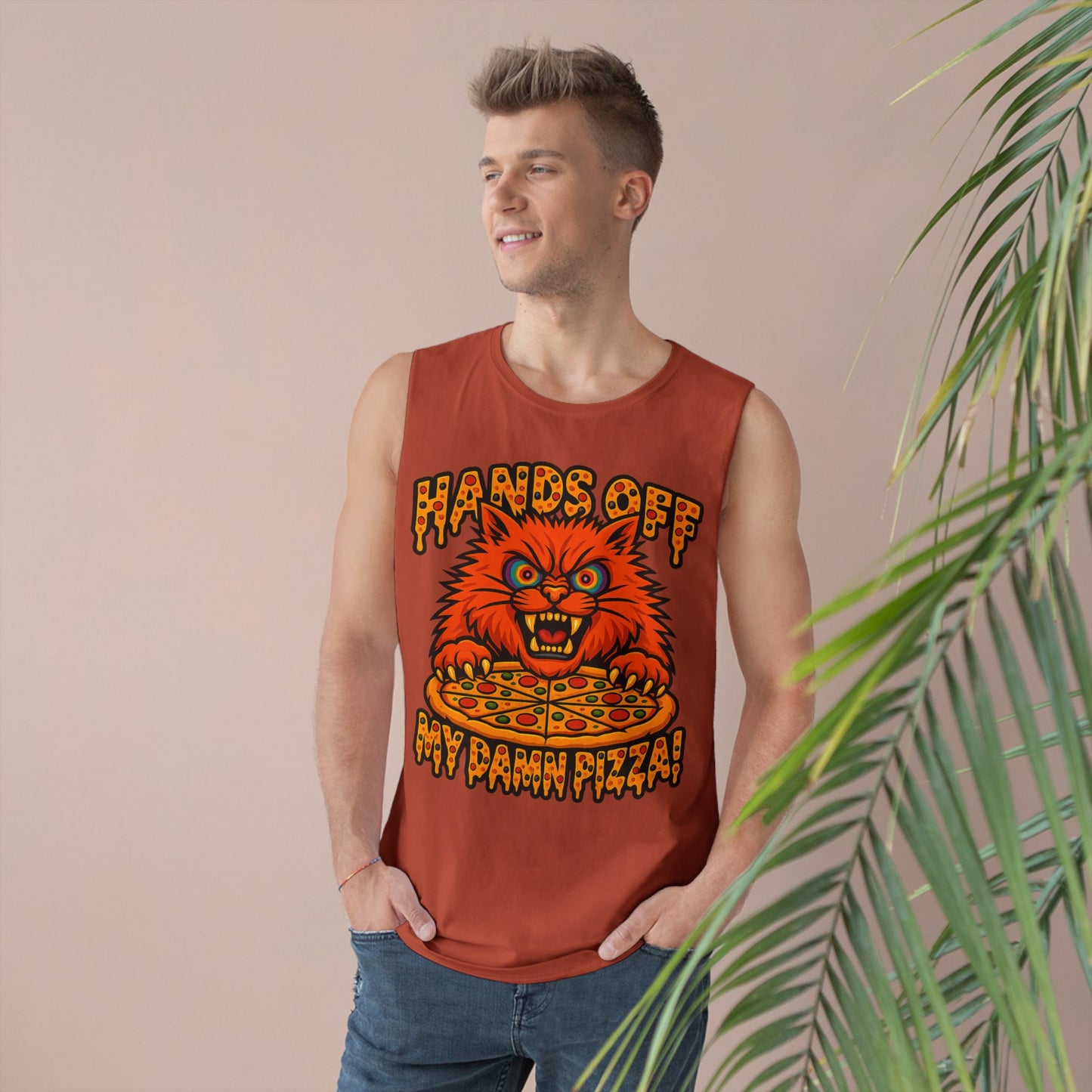 Funny Unisex Tank Top - 'Hands Off My Damn Pizza!'