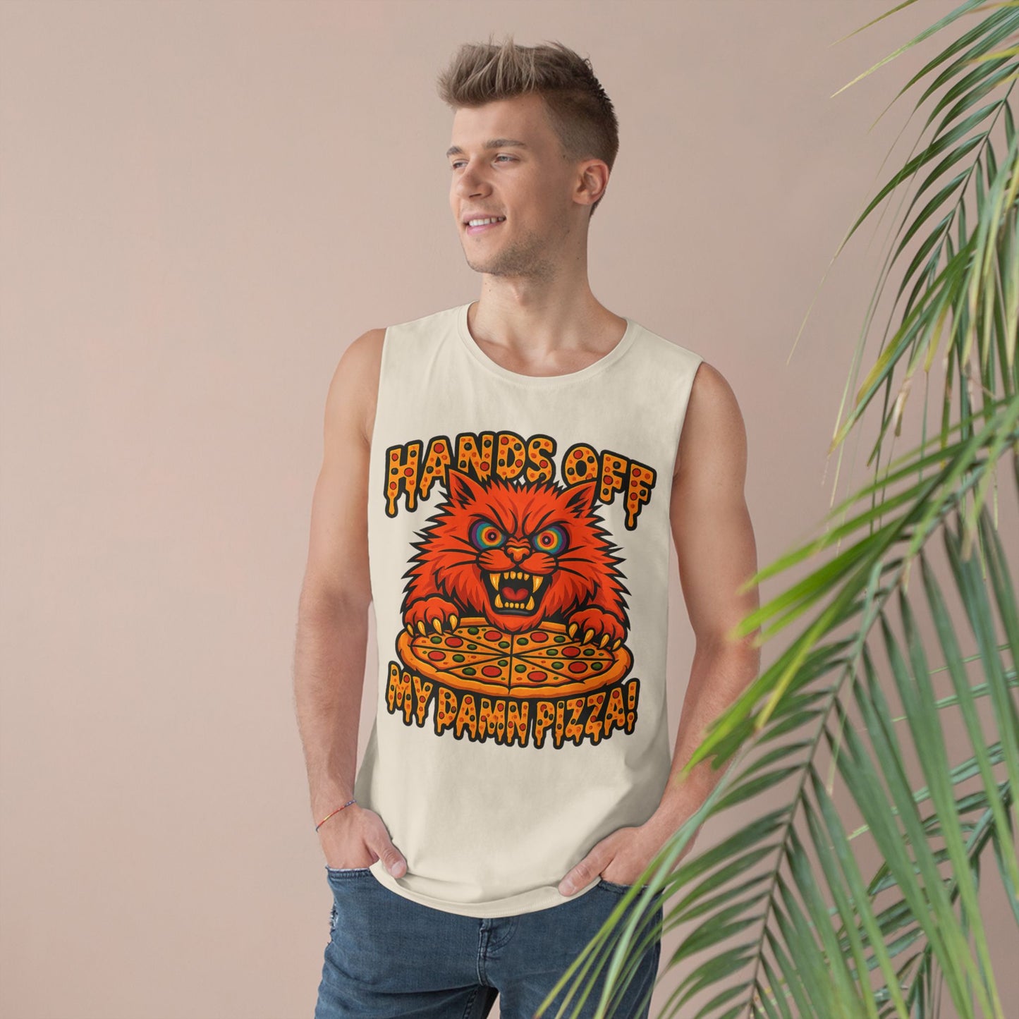 Funny Unisex Tank Top - 'Hands Off My Damn Pizza!'