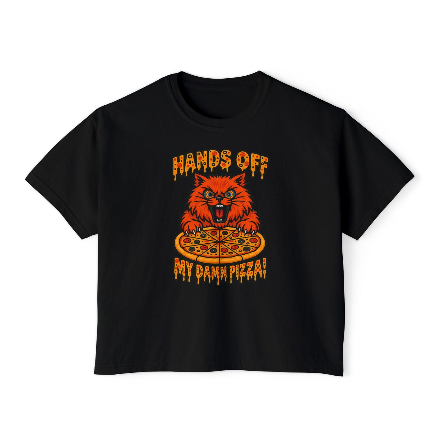 Women's Boxy Tee - 'Hands Off My Damn Pizza' Graphic Tee