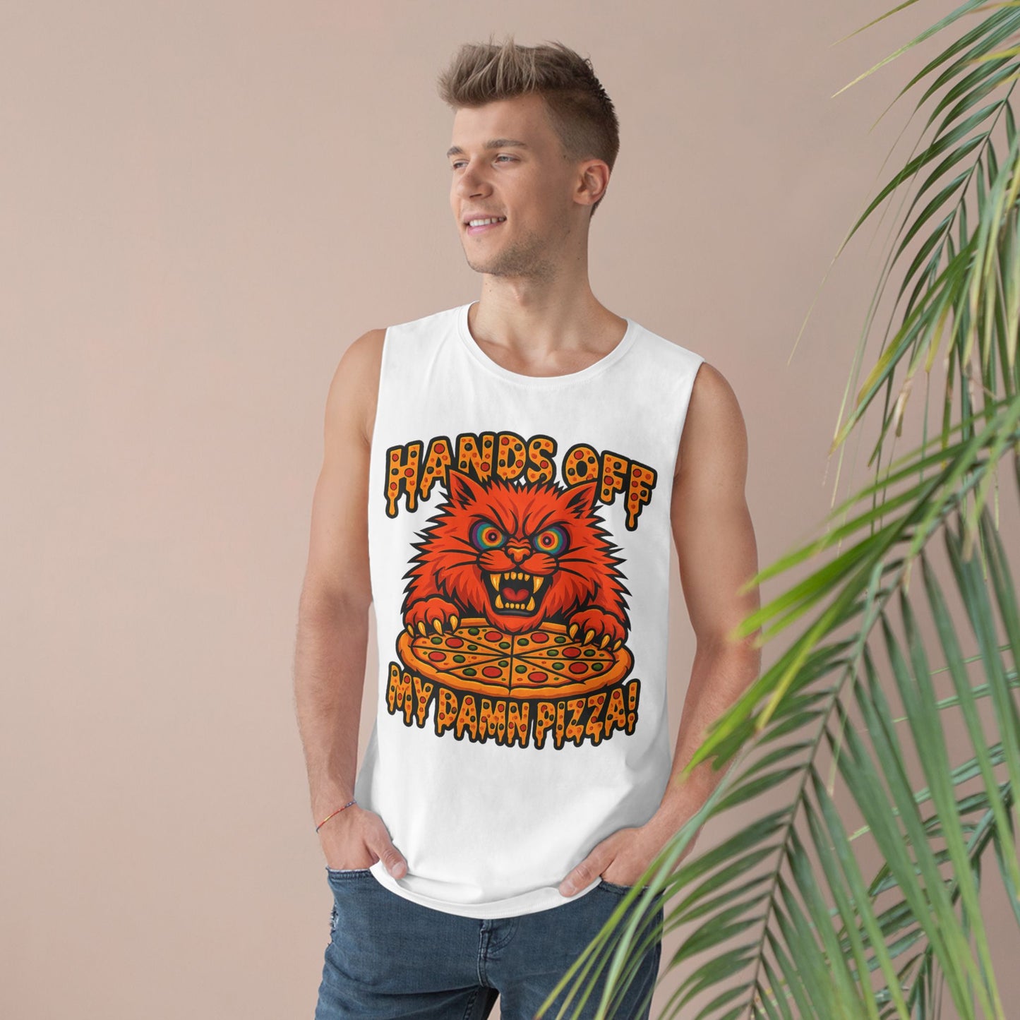 Funny Unisex Tank Top - 'Hands Off My Damn Pizza!'