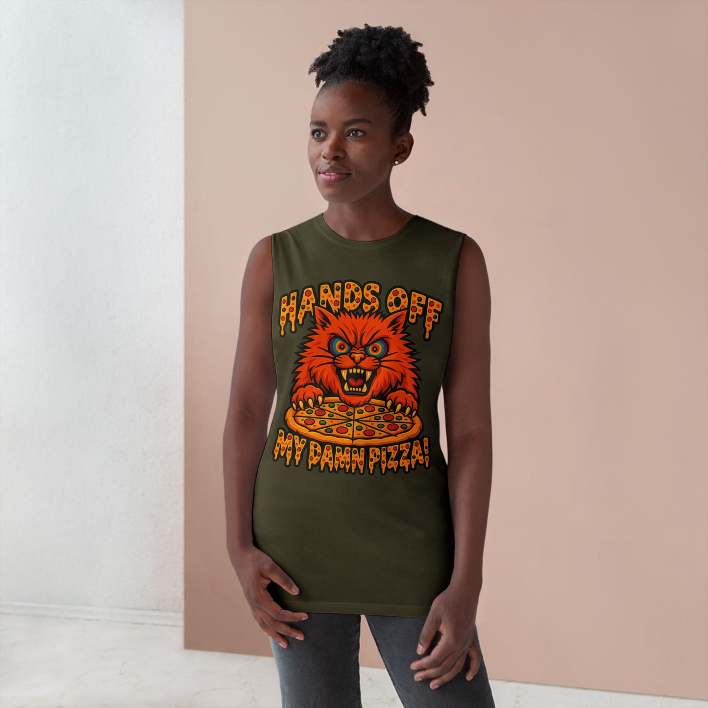 Funny Unisex Tank Top - 'Hands Off My Damn Pizza!'