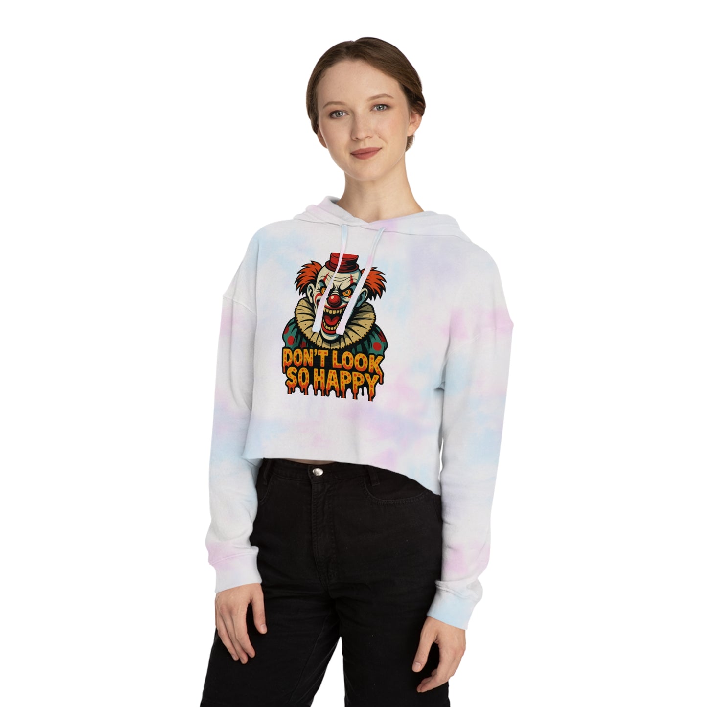 Cropped Hoodie for Women - 'Don't Look So Happy' Graphic Sweatshirt