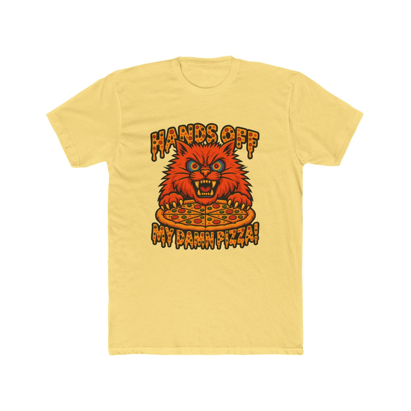 Funny Pizza Cat Unisex Crew Tee, Humorous Pizza Lover T-Shirt, Cat Lover Tee, Gifts for Foodies, Unique Animal Shirt