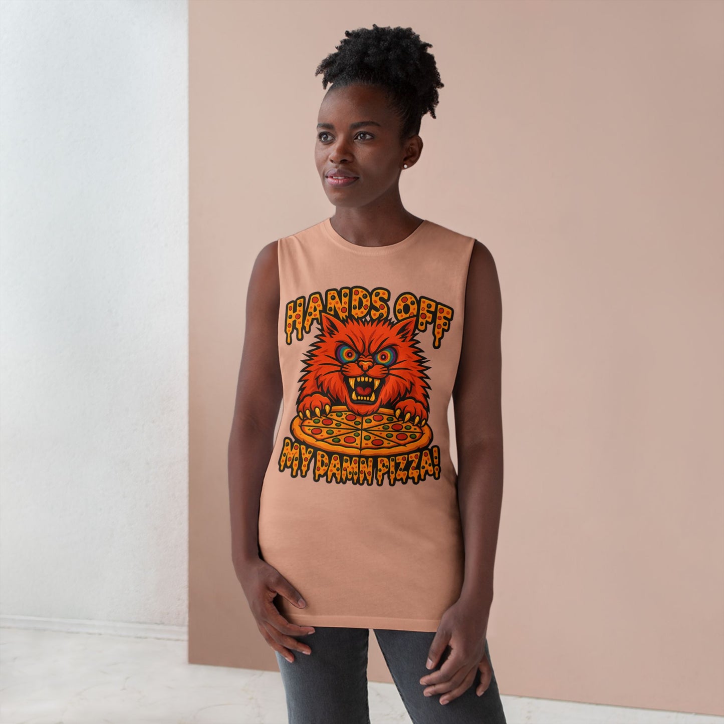 Funny Unisex Tank Top - 'Hands Off My Damn Pizza!'