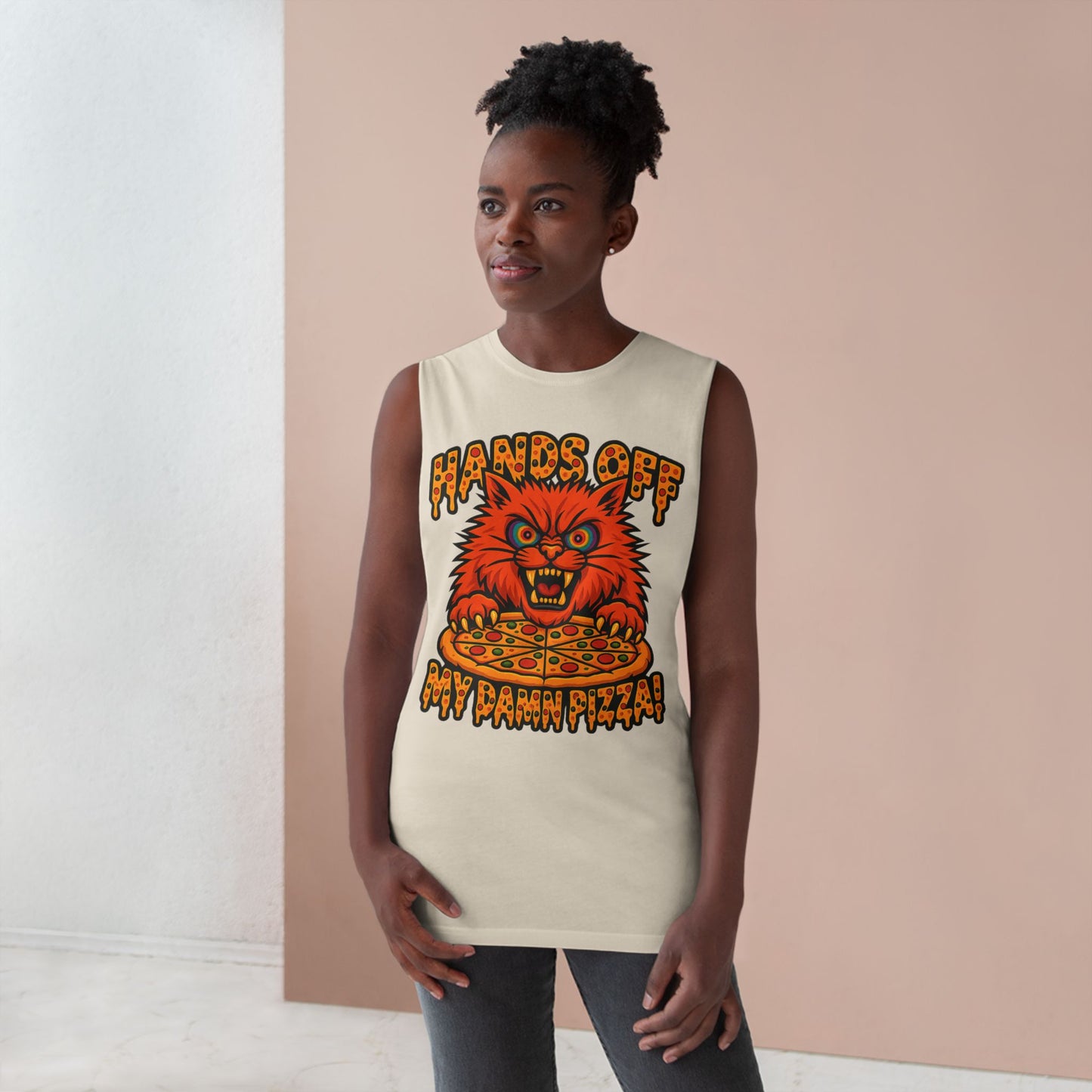 Funny Unisex Tank Top - 'Hands Off My Damn Pizza!'