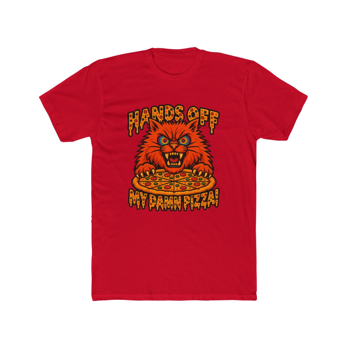 Funny Pizza Cat Unisex Crew Tee, Humorous Pizza Lover T-Shirt, Cat Lover Tee, Gifts for Foodies, Unique Animal Shirt