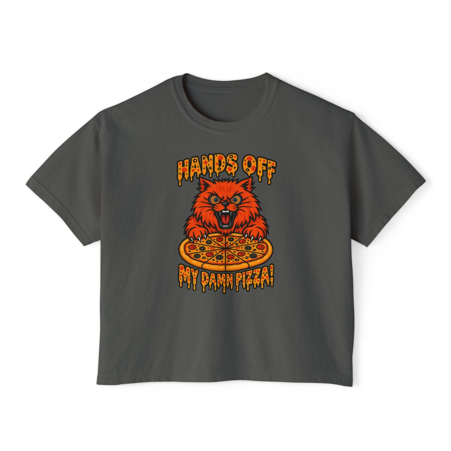 Women's Boxy Tee - 'Hands Off My Damn Pizza' Graphic Tee