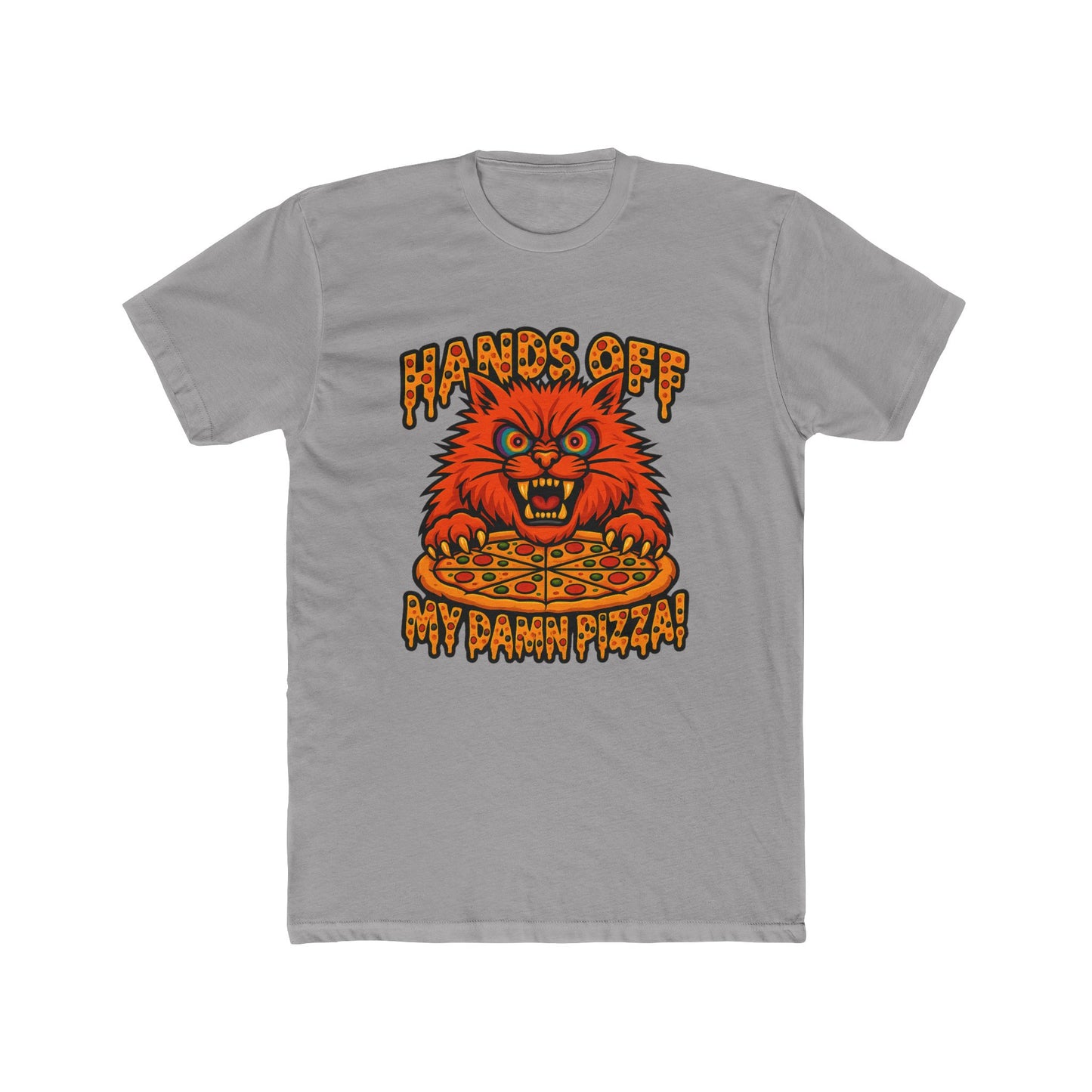Funny Pizza Cat Unisex Crew Tee, Humorous Pizza Lover T-Shirt, Cat Lover Tee, Gifts for Foodies, Unique Animal Shirt