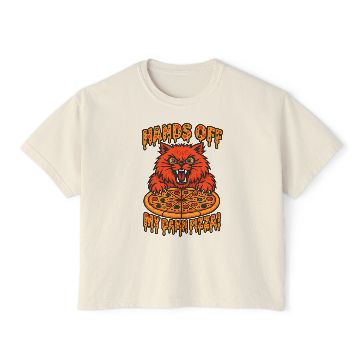 Women's Boxy Tee - 'Hands Off My Damn Pizza' Graphic Tee