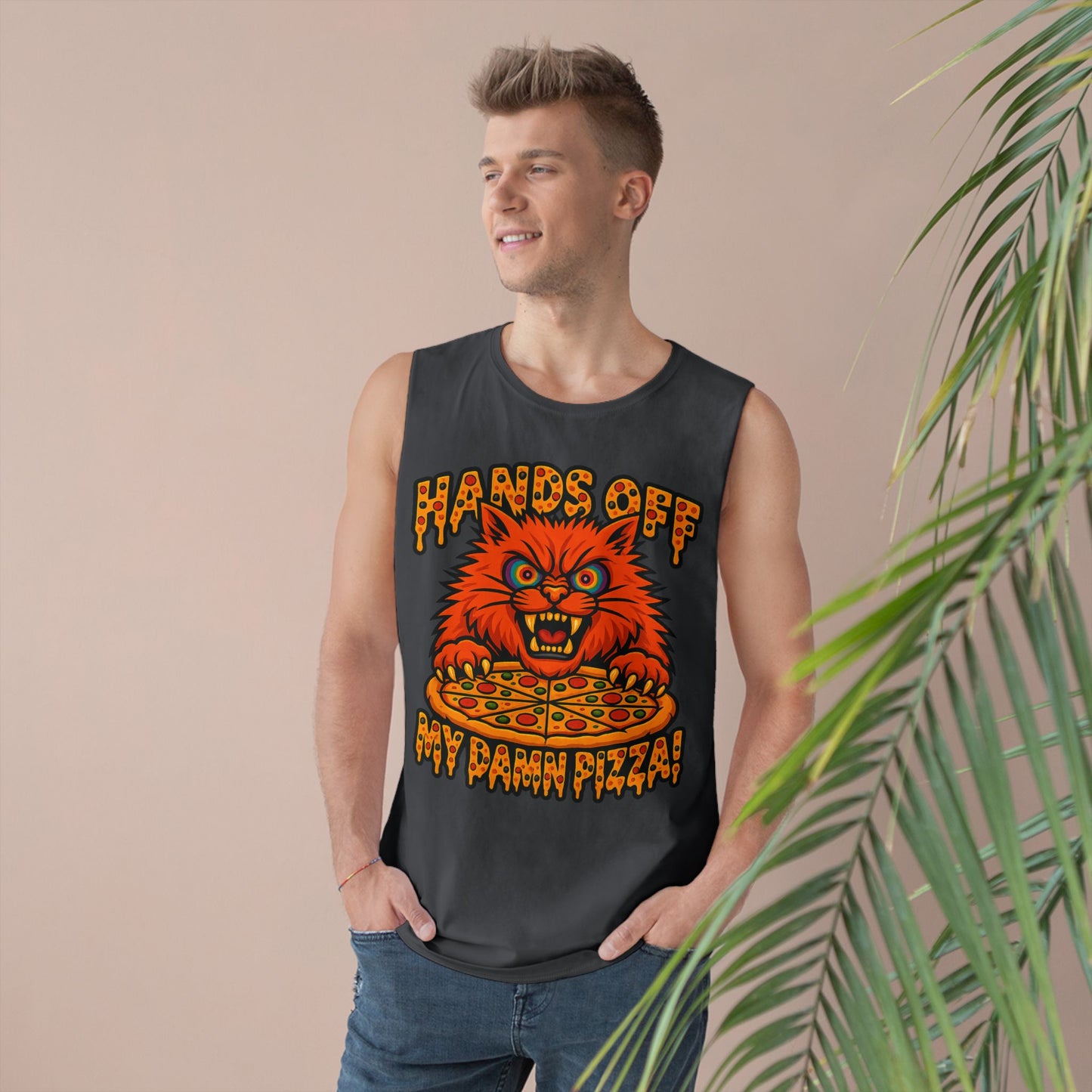 Funny Unisex Tank Top - 'Hands Off My Damn Pizza!'