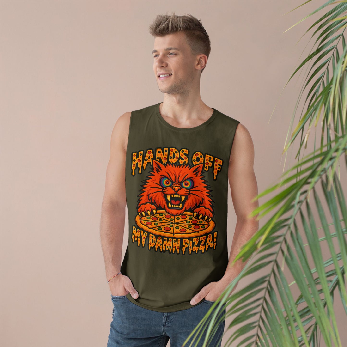 Funny Unisex Tank Top - 'Hands Off My Damn Pizza!'