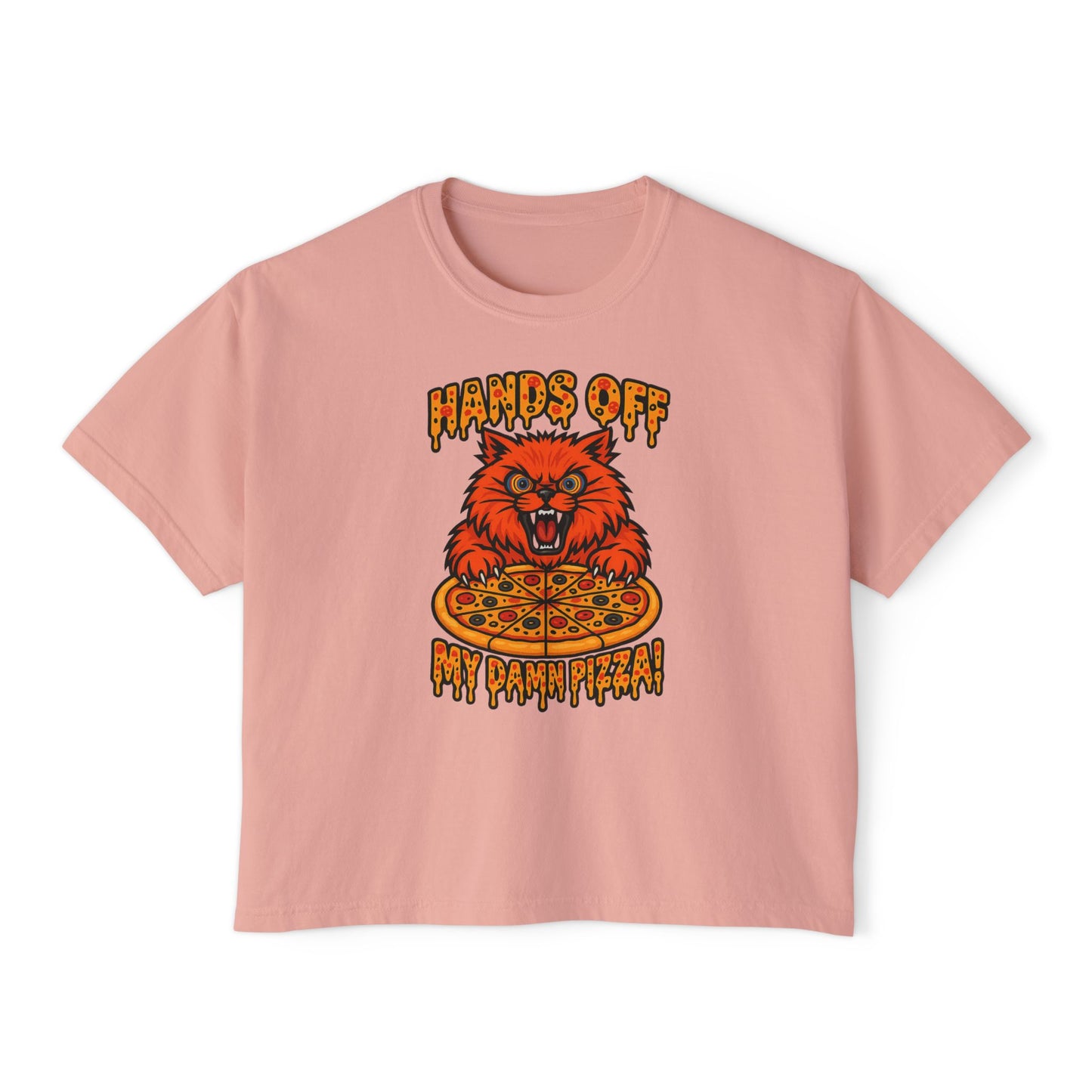Women's Boxy Tee - 'Hands Off My Damn Pizza' Graphic Tee