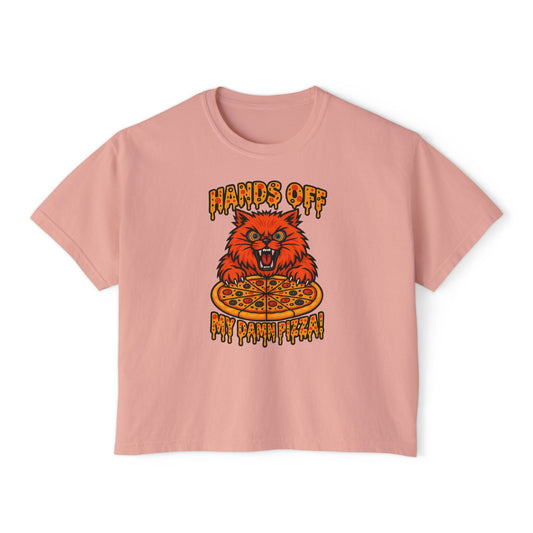 Women's Boxy Tee - 'Hands Off My Damn Pizza' Graphic Tee
