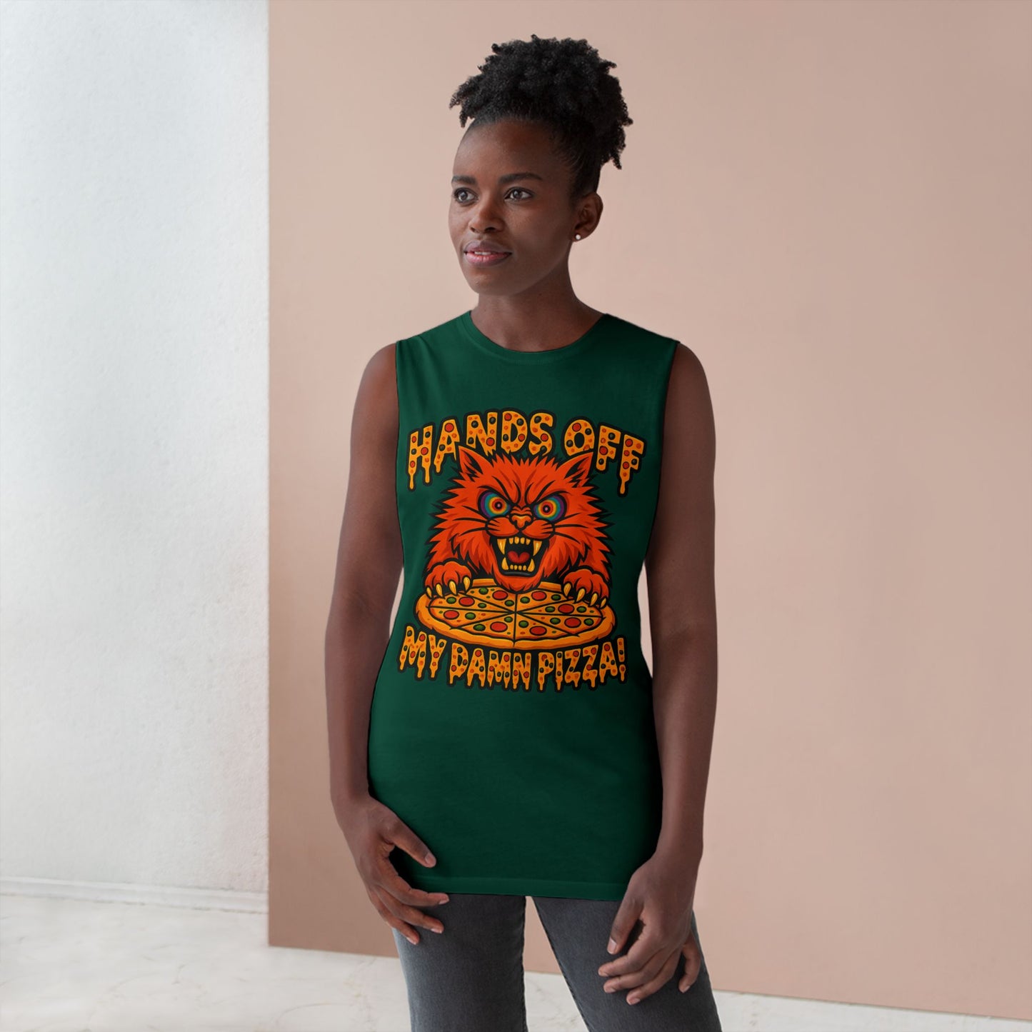 Funny Unisex Tank Top - 'Hands Off My Damn Pizza!'
