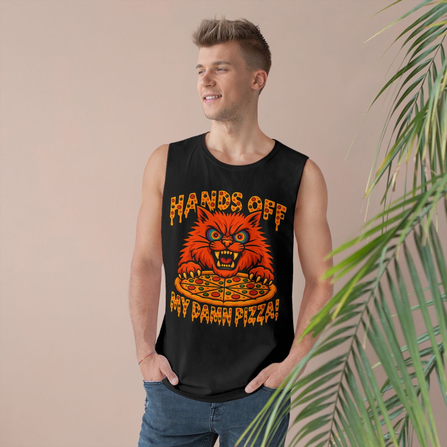 Funny Unisex Tank Top - 'Hands Off My Damn Pizza!'
