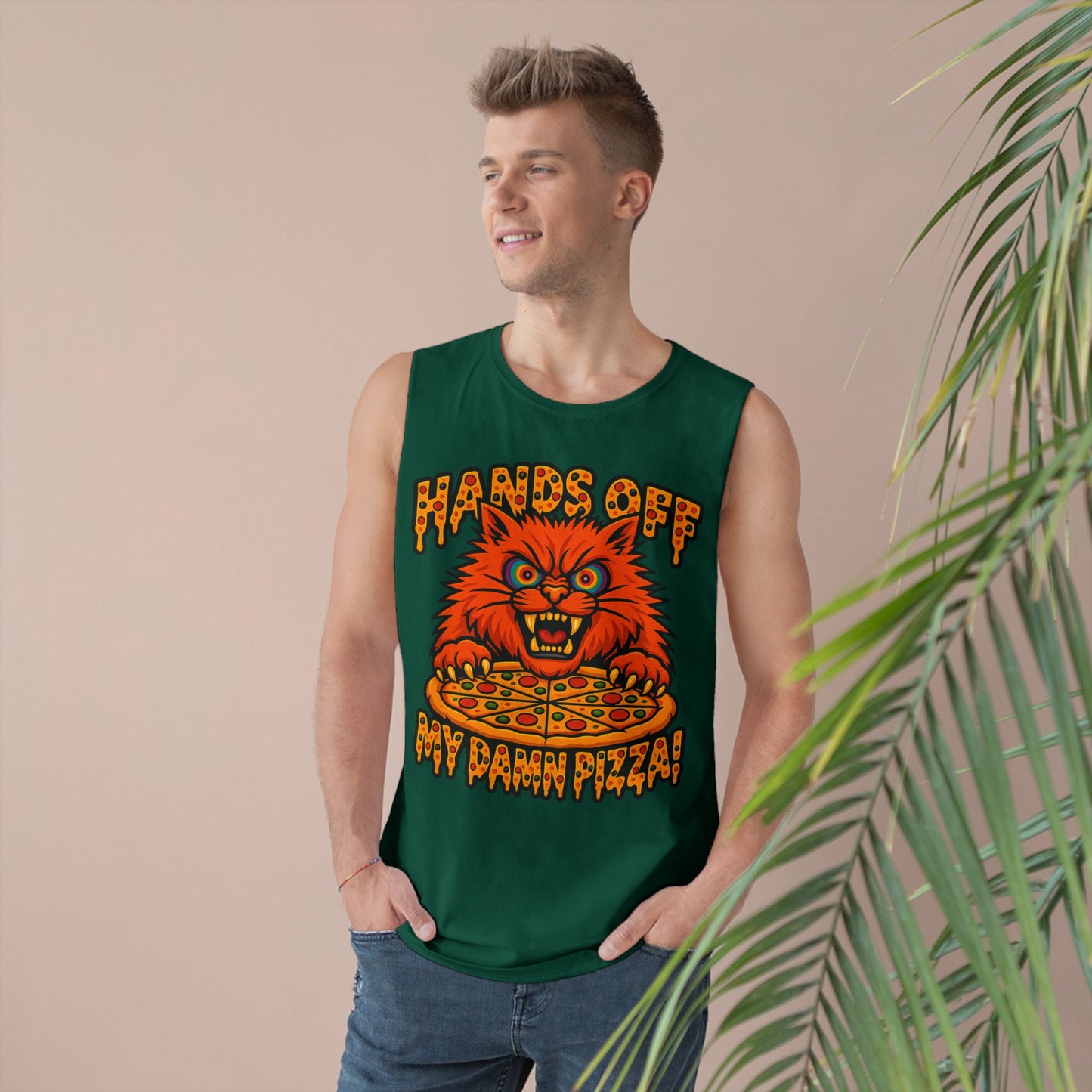 Funny Unisex Tank Top - 'Hands Off My Damn Pizza!'