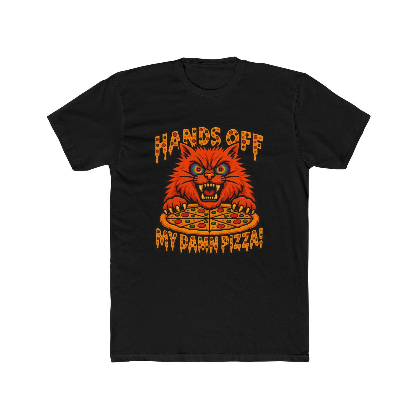 Funny Pizza Cat Unisex Crew Tee, Humorous Pizza Lover T-Shirt, Cat Lover Tee, Gifts for Foodies, Unique Animal Shirt