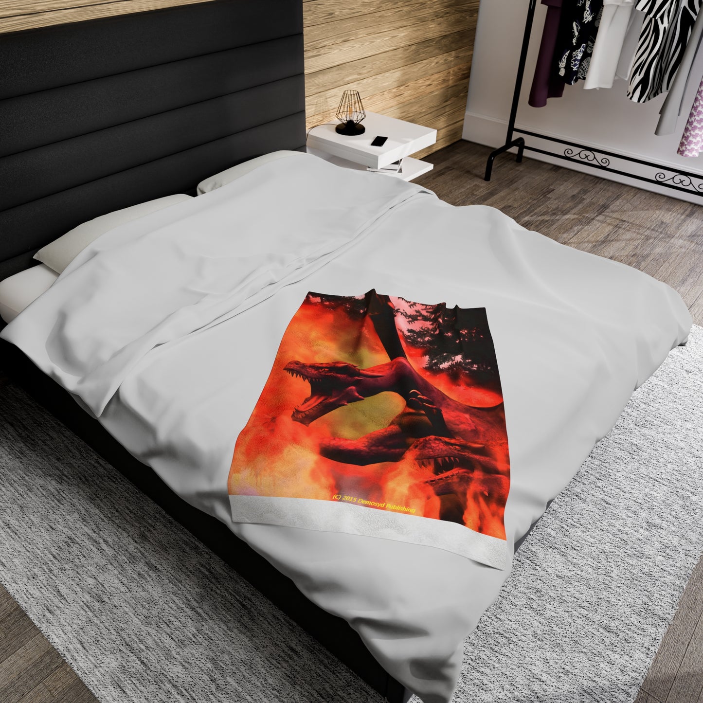 Plush Blanket - Twin Dragons in Fire Design