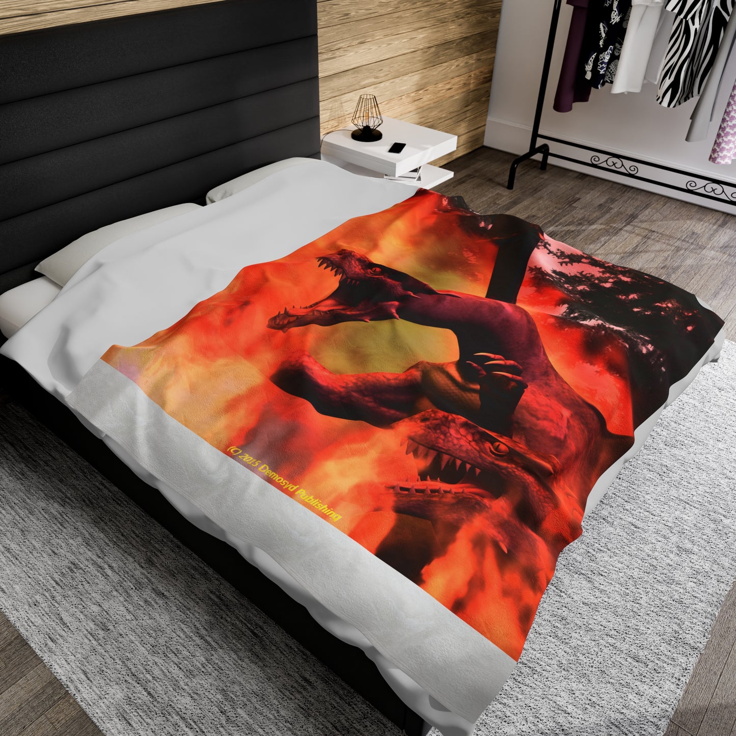 Plush Blanket - Twin Dragons in Fire Design