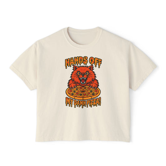 Women's Boxy Tee - 'Hands Off My Damn Pizza' Graphic Tee
