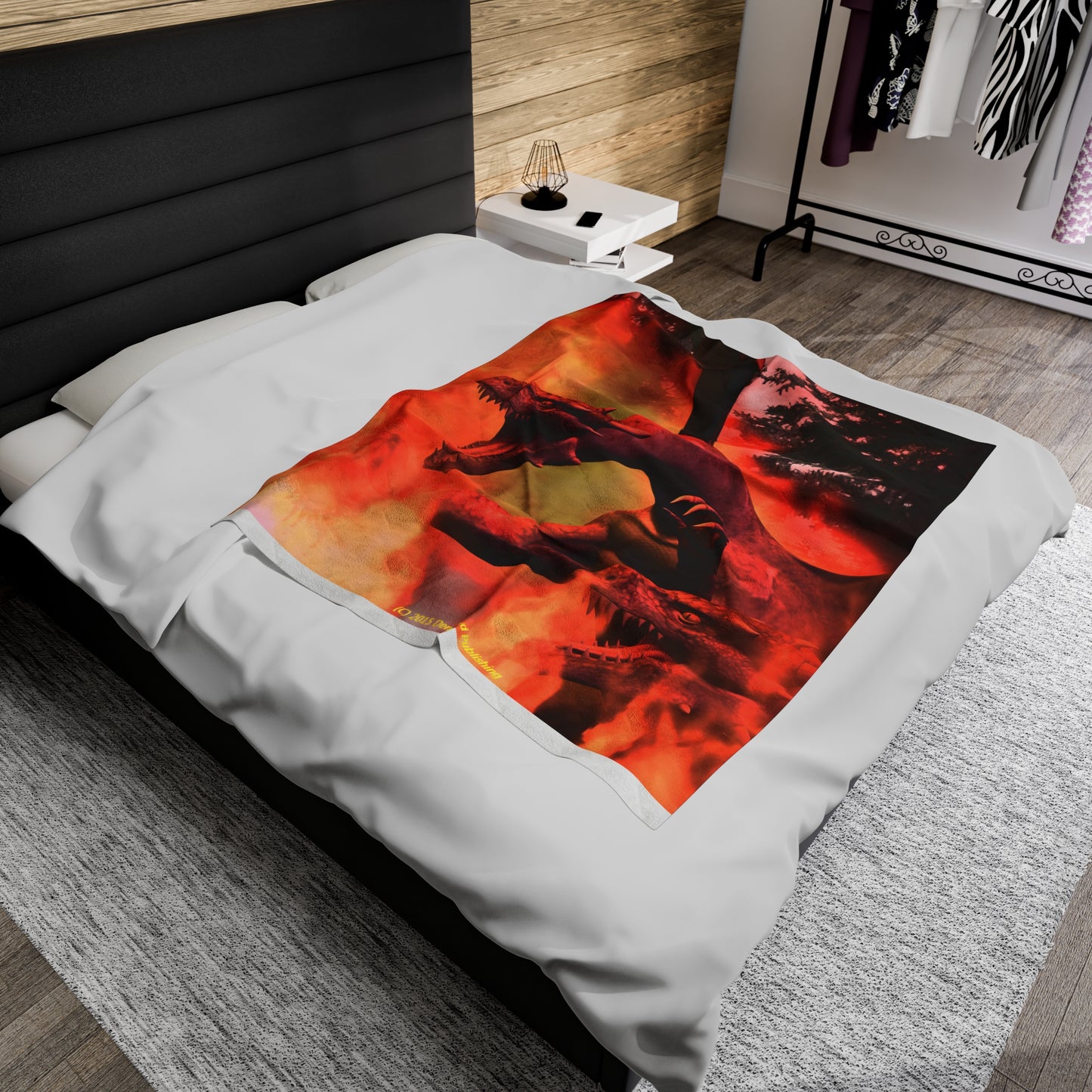 Plush Blanket - Twin Dragons in Fire Design